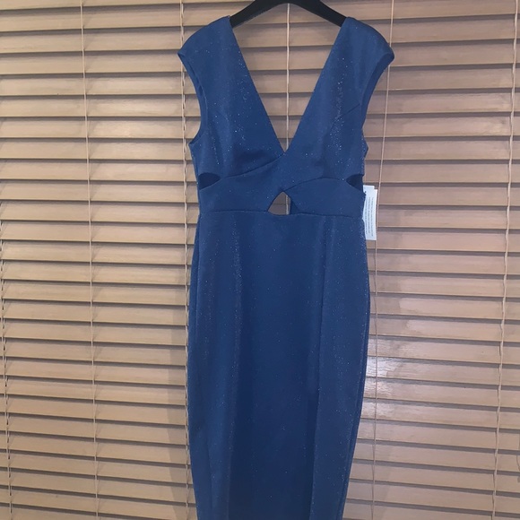 Aidan Mattox | V Neck Criss Cross Midi Dress Size 2 - Picture 3 of 11